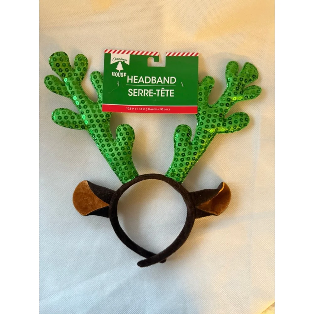 NWT Green Sequin Reindeer Antler holiday Headband